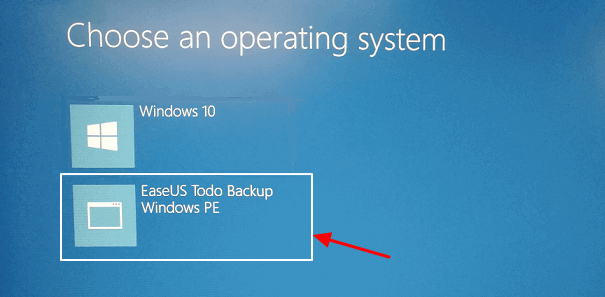 Selecciona arrancar desde EaseUS Todo Backup