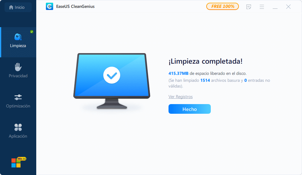 finalizar la limpieza de los archivos basura del sistema