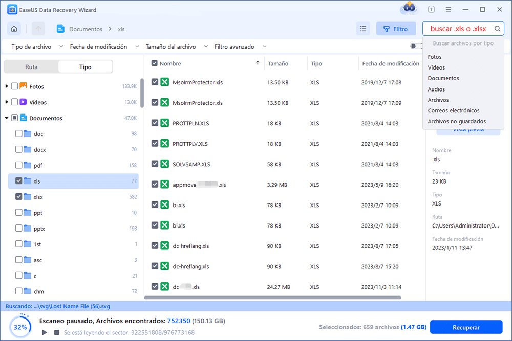 Escanear la ubicación seleccionada para encontrar los archivos de excel con escaneo rápido y profundo.