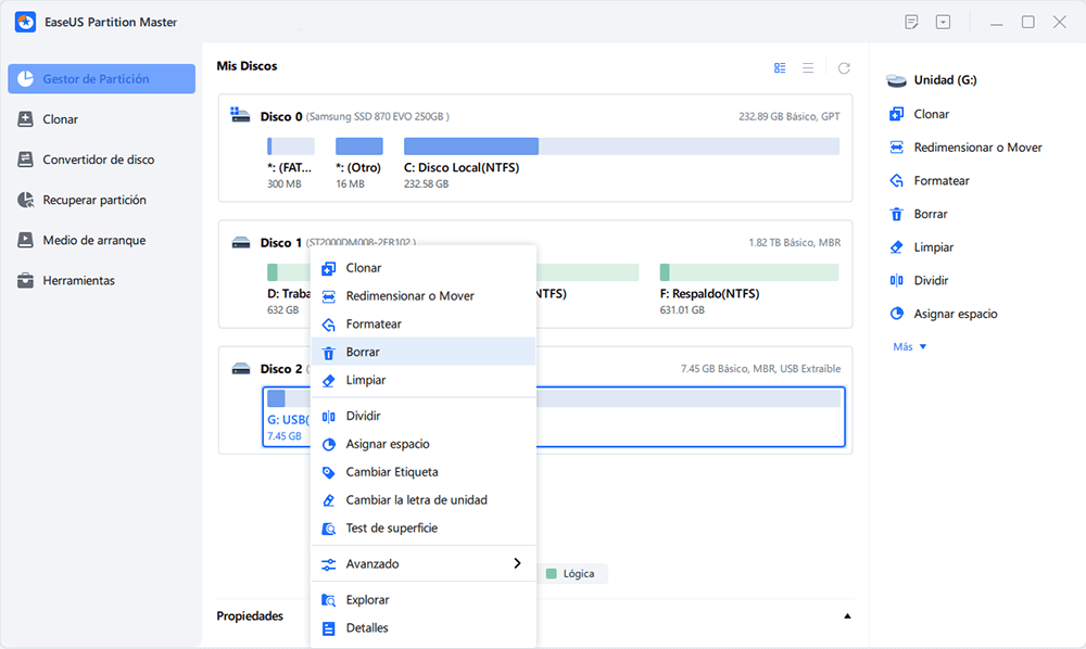 borrar particiones de disco duro externo con EaseUS Partition Master - paso 1