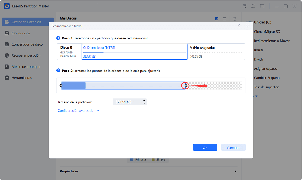 incrementar el tamaño de disco C paso2