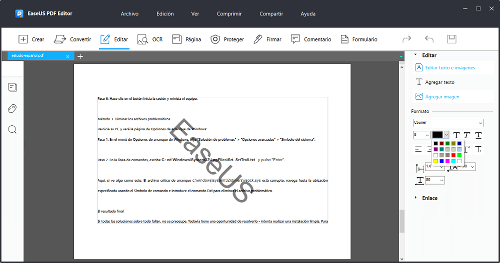 seleccionar texto y blanquear el texto