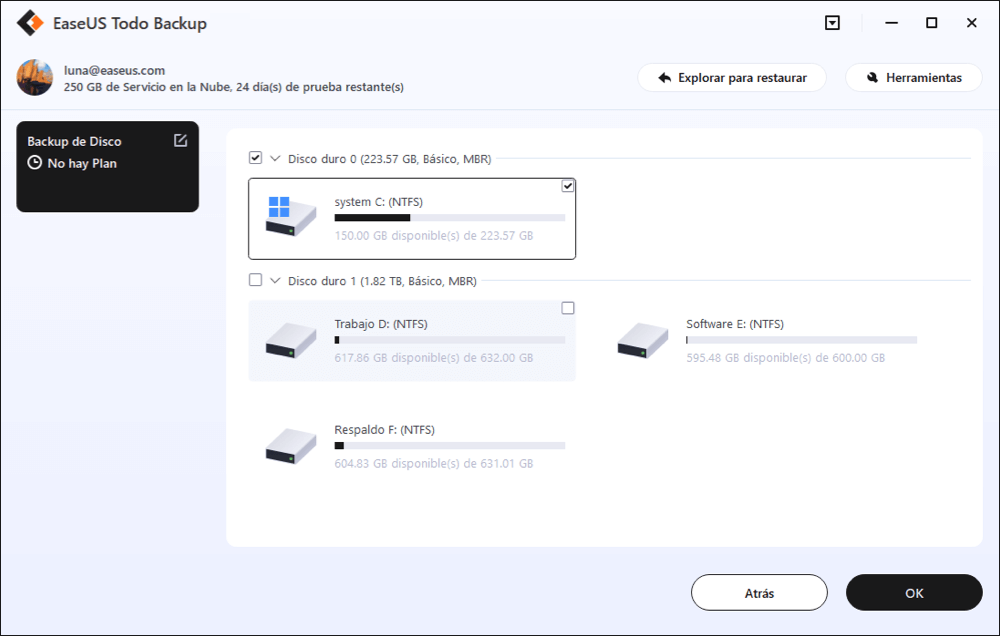 EaseUS Todo Backup guía a respaldar la particón de Windows 10