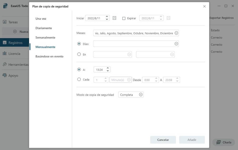 Ejecutar copia de seguridad cada mes.