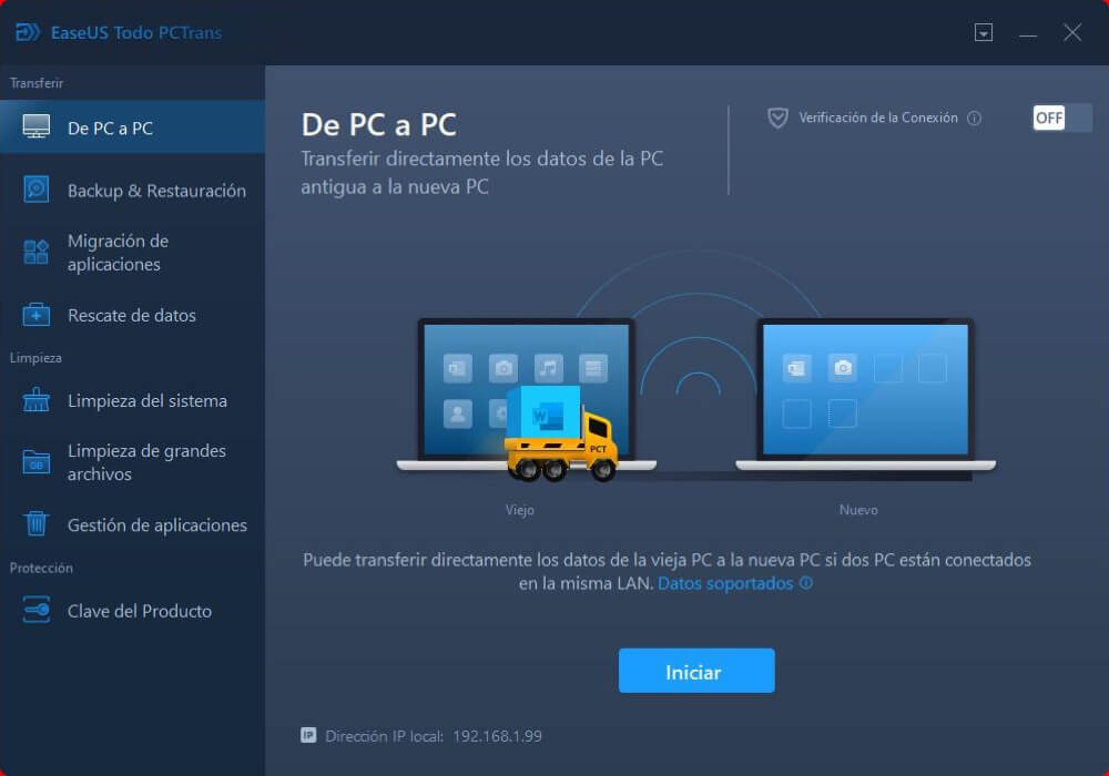 seleccione el modo de transferencia de pc a pc