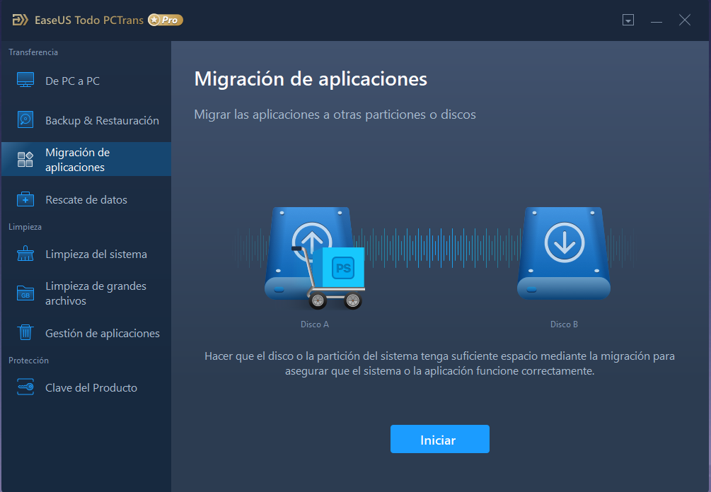 seleccionar migración de aplicaciones